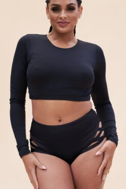 Lunalae Gia Long Sleeved Top - Recycled Black -Lingerie Shop 1063TP 2