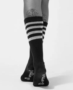 Rolling Calf High Socks - Black And White Striped -Lingerie Shop 37