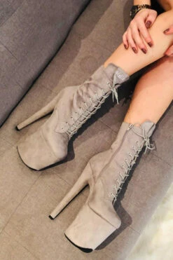 Hella Heels BabyDoll 8inch Boots - Light Grey -Lingerie Shop BDDarkLightgrey8inch8