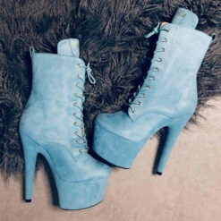 Hella Heels BabyDoll 7inch Boots - Baby Blue 9 Hella Heels BabyDoll 7inch Boots - Baby Blue -Lingerie Shop BD Blue 7 inch 1