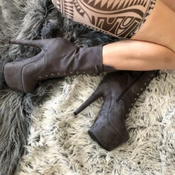 Hella Heels BabyDoll 7inch Boots - Dark Grey -Lingerie Shop BD Dark Grey 7 Inch 2