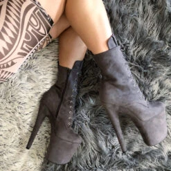 Hella Heels BabyDoll 8inch Boots - Dark Grey 10 Hella Heels BabyDoll 8inch Boots - Dark Grey -Lingerie Shop BD Dark Grey 8 Inch 7