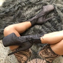 Hella Heels BabyDoll 8inch Boots - Dark Grey 13 Hella Heels BabyDoll 8inch Boots - Dark Grey -Lingerie Shop BD Dark Grey 8 Inch 8