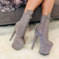 Hella Heels BabyDoll 8inch Boots - Light Grey -Lingerie Shop BD Dark Light grey 8 inch 4