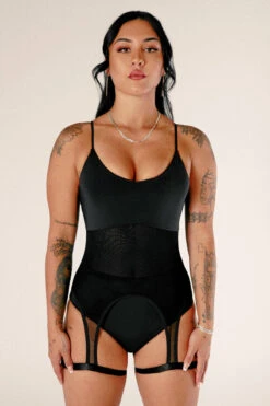 CXIX Baddies Garter Bodysuit - Onyx 12 CXIX Baddies Garter Bodysuit - Onyx -Lingerie Shop BaddiesGarterBodysuitBlackFront2 1
