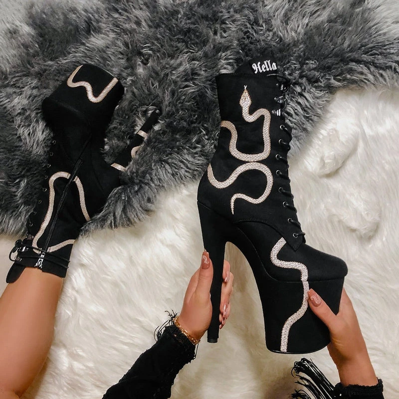 Hella Heels Snake In My Boot 8inch Boots - Black 5 Hella Heels Snake In My Boot 8inch Boots - Black - Image 3
