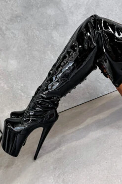 Hella Heels LipKit Thicc Thigh High Back Lace 8inch Boots - Black Beatle -Lingerie Shop BlackBeatleThiccThighHigh 8INCH2