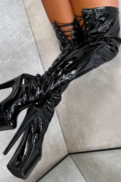 Hella Heels LipKit Thicc Thigh High Back Lace 8inch Boots - Black Beatle -Lingerie Shop BlackBeatleThiccThighHigh 8INCH9