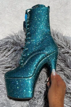 Hella Heels The Glitterati 7inch Boots - Ocean Eyes -Lingerie Shop Blueoceaneyesglitter7inchpoledancehighboot 2