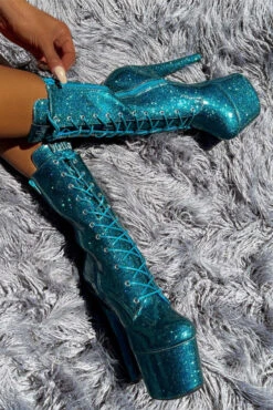Hella Heels The Glitterati 7inch Boots - Ocean Eyes -Lingerie Shop Blueoceaneyesglitter7inchpoledancehighboot 3