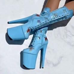 Hella Heels Butterfly 8inch Boots - Baby Blue -Lingerie Shop ButterflyBoot Blue 8INCH2