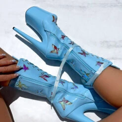 Hella Heels Butterfly 8inch Boots - Baby Blue -Lingerie Shop ButterflyBoot Blue 8INCH4