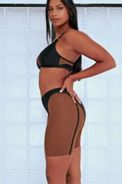 CXIX Silhouette Biker Shorts - Black With Cocoa Mesh 9 CXIX Silhouette Biker Shorts - Black With Cocoa Mesh -Lingerie Shop Cocoa CXIX Shilouette Mesh biker shorts bralette dance poledance