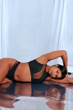 CXIX Silhouette High Waist Bottoms - Black With Cocoa Mesh -Lingerie Shop Cocoa CXIX Shilouette Mesh sports bra high rise poledance fashion