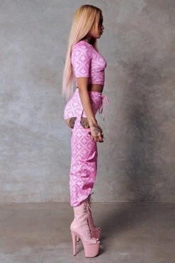 CXIX 119 Statement Crop Tee - Pink Print 15 CXIX 119 Statement Crop Tee - Pink Print -Lingerie Shop Cropped Tee Pink Chaps Polewear CXIX 119