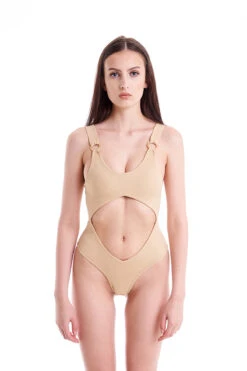Hamade Activewear Cut Out Bodysuit - Beige -Lingerie Shop Cutoutbodysuit Beige1