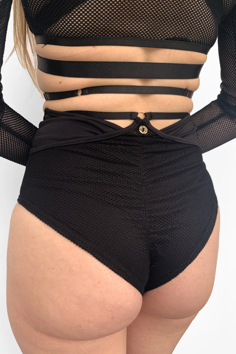 Lunalae Claire Cut Out High Waisted Bottoms - Recycled Black Mesh 4 Lunalae Claire Cut Out High Waisted Bottoms - Recycled Black Mesh - Image 2
