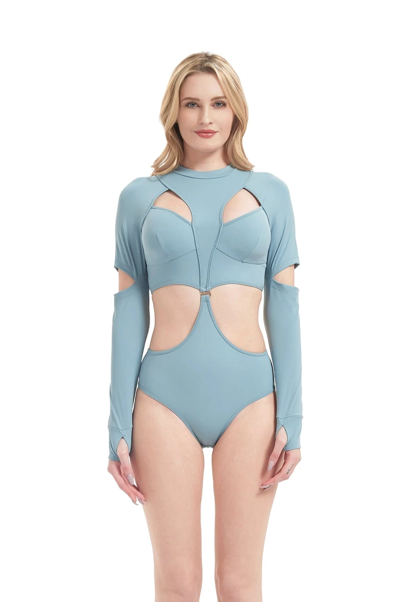Hamade Activewear Scoop Neck Long Sleeve Top - Light Blue 7 Hamade Activewear Scoop Neck Long Sleeve Top - Light Blue - Image 5