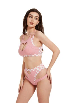 Hamade Activewear Heart Cut Out Top - Checkered Light Pink -Lingerie Shop HM 23