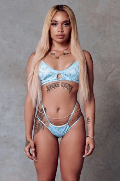 CXIX 119 Bralette - Blue Print -Lingerie Shop Hi Rise thong bralette blue monogram poledance fashion