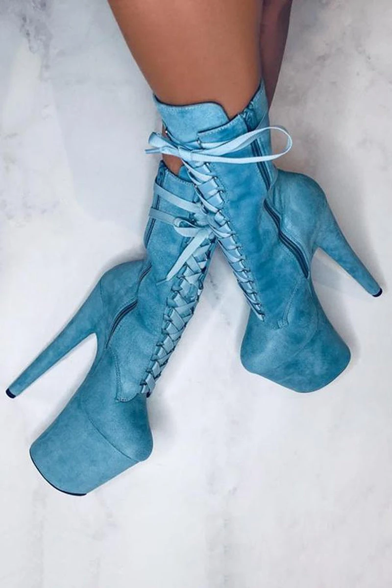 Hella Heels High BabyDoll 8inch Boots - Baby Blue 4 Hella Heels High BabyDoll 8inch Boots - Baby Blue - Image 2