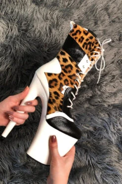 Hella Heels EmpireKicks 8inch Boots - White 12 Hella Heels EmpireKicks 8inch Boots - White -Lingerie Shop KicksWhiteLeopard8inch1