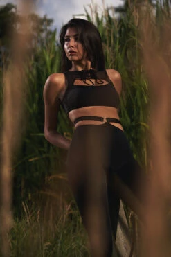 Hamade Activewear Lace Up High Neck Top - Black -Lingerie Shop MCC9558abcd