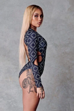 CXIX 119 Plunge Bodysuit - Black Print -Lingerie Shop Monogram CXIX Bodysuit 119 streetwear fashion polewear