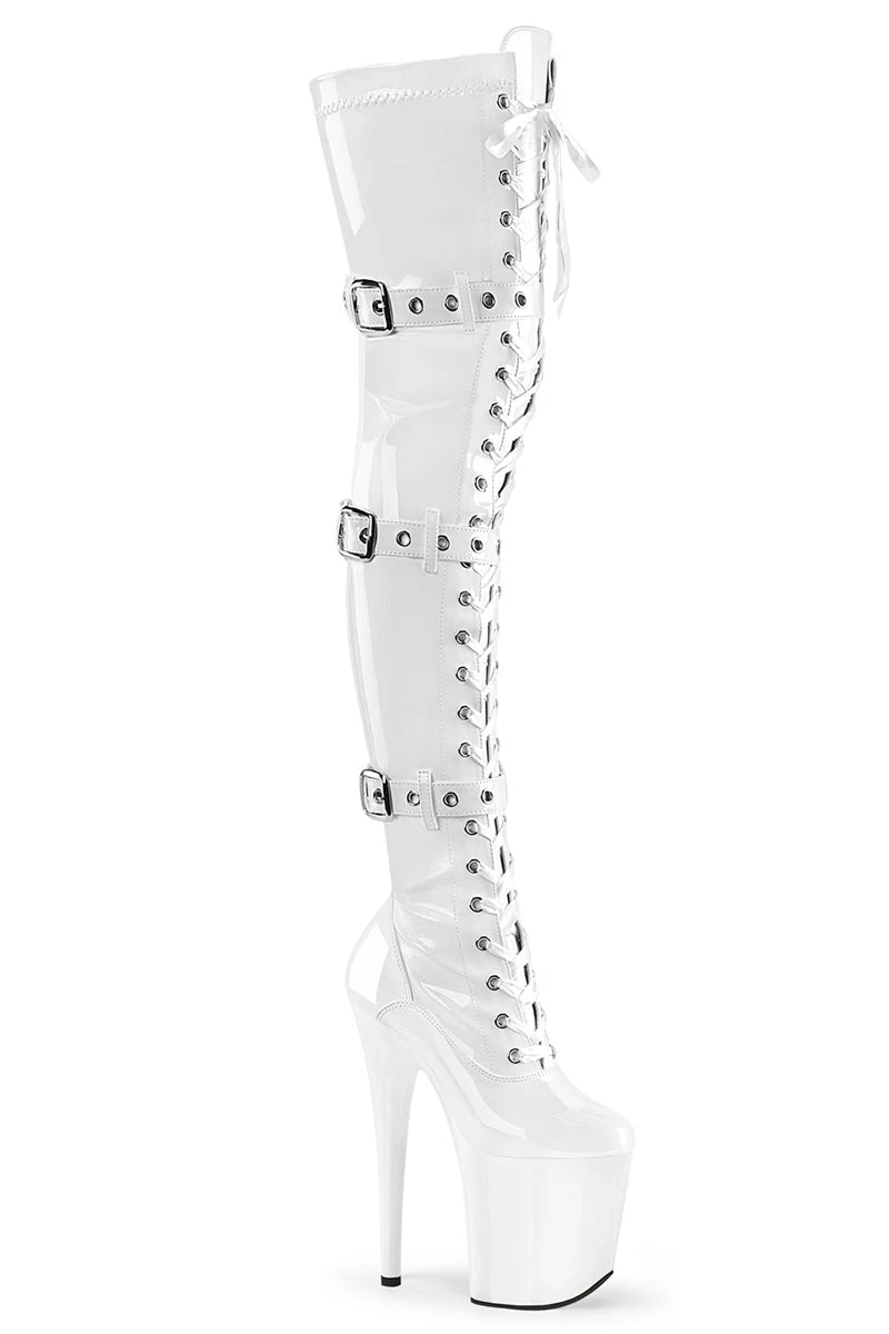 Pleaser USA Flamingo-3028 8inch Thigh High Pleaser Boots - Patent White 3 Pleaser USA Flamingo-3028 8inch Thigh High Pleaser Boots - Patent White