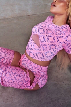 CXIX 119 Statement Crop Tee - Pink Print 13 CXIX 119 Statement Crop Tee - Pink Print -Lingerie Shop Pink Monogram Streetwear 119 Pole