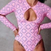 CXIX 119 Plunge Bodysuit - Pink Print
