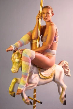 Rolling Thigh High Leg Warmers With Stirrups - Pony Striped (2 Sizes) 12 Rolling Thigh High Leg Warmers With Stirrups - Pony Striped (2 Sizes) -Lingerie Shop Ponei30