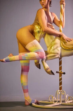 Rolling Thigh High Leg Warmers With Stirrups - Pony Striped (2 Sizes) 11 Rolling Thigh High Leg Warmers With Stirrups - Pony Striped (2 Sizes) -Lingerie Shop Ponei56