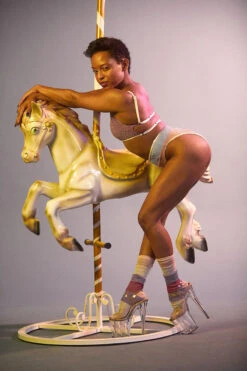 Rolling Calf High Socks - Pony Striped -Lingerie Shop Ponei63