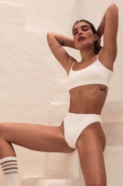 Lingerie Shop 19 Rolling KI High Waisted Hot Pants - Ribbed Off-White