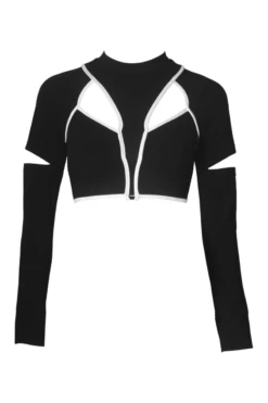Hamade Activewear Scoop Neck Long Sleeve Top - Black/White Binding -Lingerie Shop SS22 01