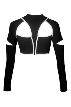 Hamade Activewear Scoop Neck Long Sleeve Top - Black/White Binding -Lingerie Shop SS22 02