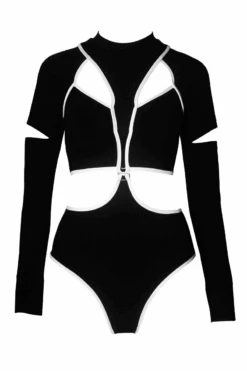 Hamade Activewear Scoop Neck Long Sleeve Top - Black/White Binding -Lingerie Shop SS22 07