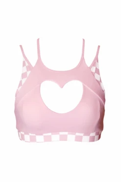 Hamade Activewear Heart Cut Out Top - Checkered Light Pink -Lingerie Shop SS23 05