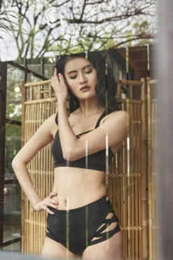 Lunalae High Waist Cross Section Shorts - Black -Lingerie Shop Shot 22 037