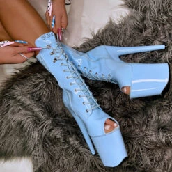 Hella Heels LipKit Open Toe 8inch Boots - Sky High 11 Hella Heels LipKit Open Toe 8inch Boots - Sky High -Lingerie Shop SkyHigh8InchOpenToeCrossedAnkles