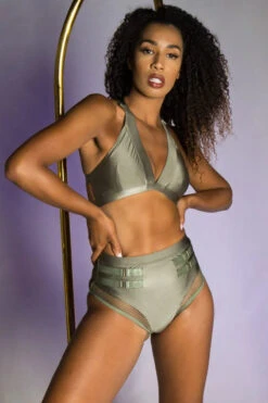 Tatiana Activewear Isla Top - Shiny Khaki 10 Tatiana Activewear Isla Top - Shiny Khaki -Lingerie Shop Tatiana Active Isla Shiny Khaki High Waisted Mesh Low Cut Pole Wear Set 2 8cac4278 d9a9 461f a83c fee4ebe561a7