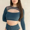 Tatiana Activewear Esme Top - Teal -Lingerie Shop TatianaActive EsmeLongSleeveTealMeshTop 8312