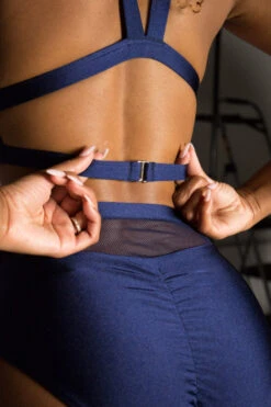 Tatiana Activewear Lucia Top - Shiny Navy -Lingerie Shop TatianaActive LuciaShinyNavyHighWaistedHalterNeckMeshPoleWearSet 2 4 1