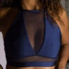 Tatiana Activewear Lucia Top - Shiny Navy -Lingerie Shop TatianaActive LuciaShinyNavyHighWaistedHalterNeckMeshPoleWearSet 4211 1