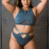 Tatiana Activewear Maya Top - Blue Grey -Lingerie Shop TatianaActive MayaGunmetalHalterCutOutPoleWearSetPoleDancingClothes 3131 1