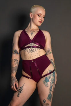 Tatiana Activewear Tokio Top - Wine -Lingerie Shop TatianaActive TokioWineRedBurgundyHighWaistedPoleWearDancingSet 5134