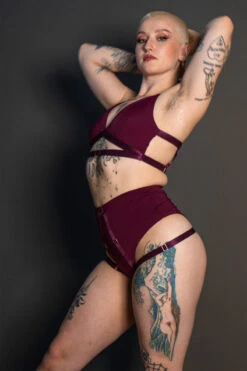 Tatiana Activewear Tokio Top - Wine -Lingerie Shop TatianaActive TokioWineRedBurgundyHighWaistedPoleWearDancingSet 5140