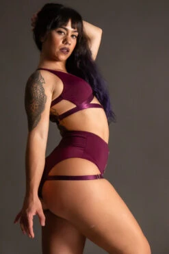 Tatiana Activewear Tokio Top - Wine -Lingerie Shop TatianaActive TokioWineRedBurgundyHighWaistedPoleWearDancingSet 6515