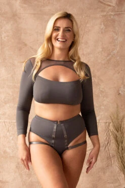Tatiana Activewear Esme Top - Charcoal -Lingerie Shop TatianaActiveEsmeCharcoalLongSleeveTop 0749cropped